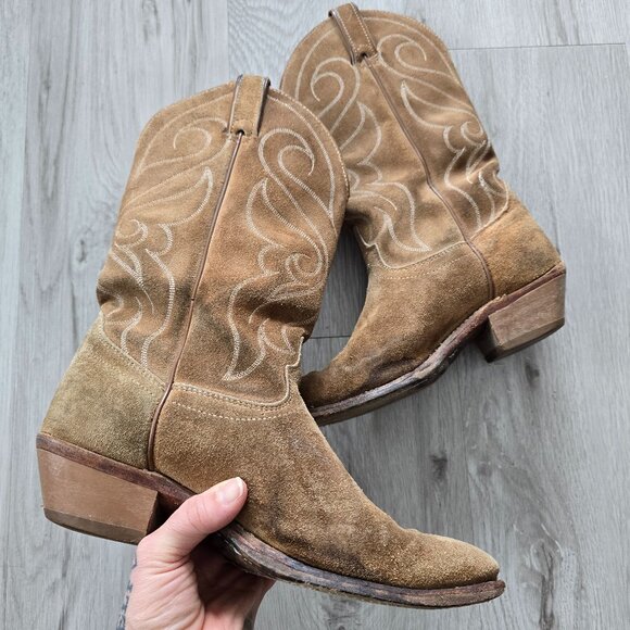 Santa Fe Boot Co. Shoes - vintage | tan brown leather made in USA festival cowboy boots | WMS 7.5